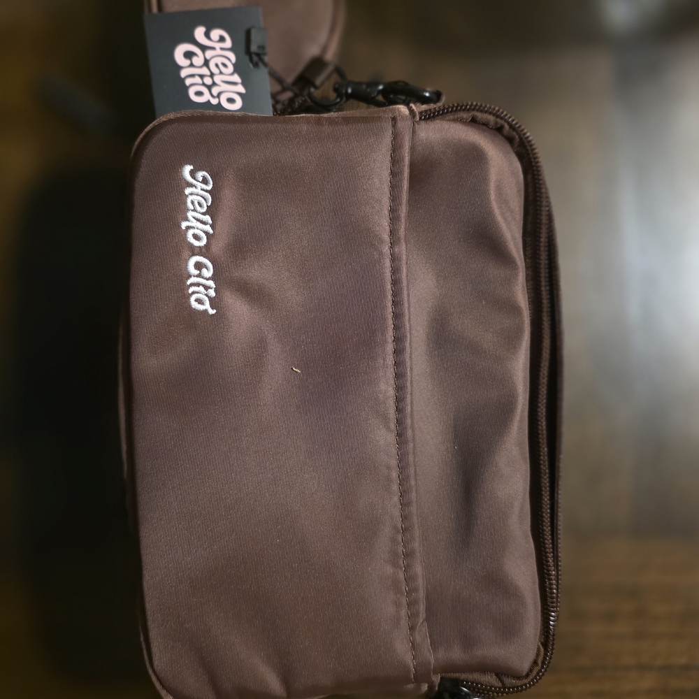 Hello Clio NWT Brown Nylon Crossbody Belt Bag Includes Long Strap